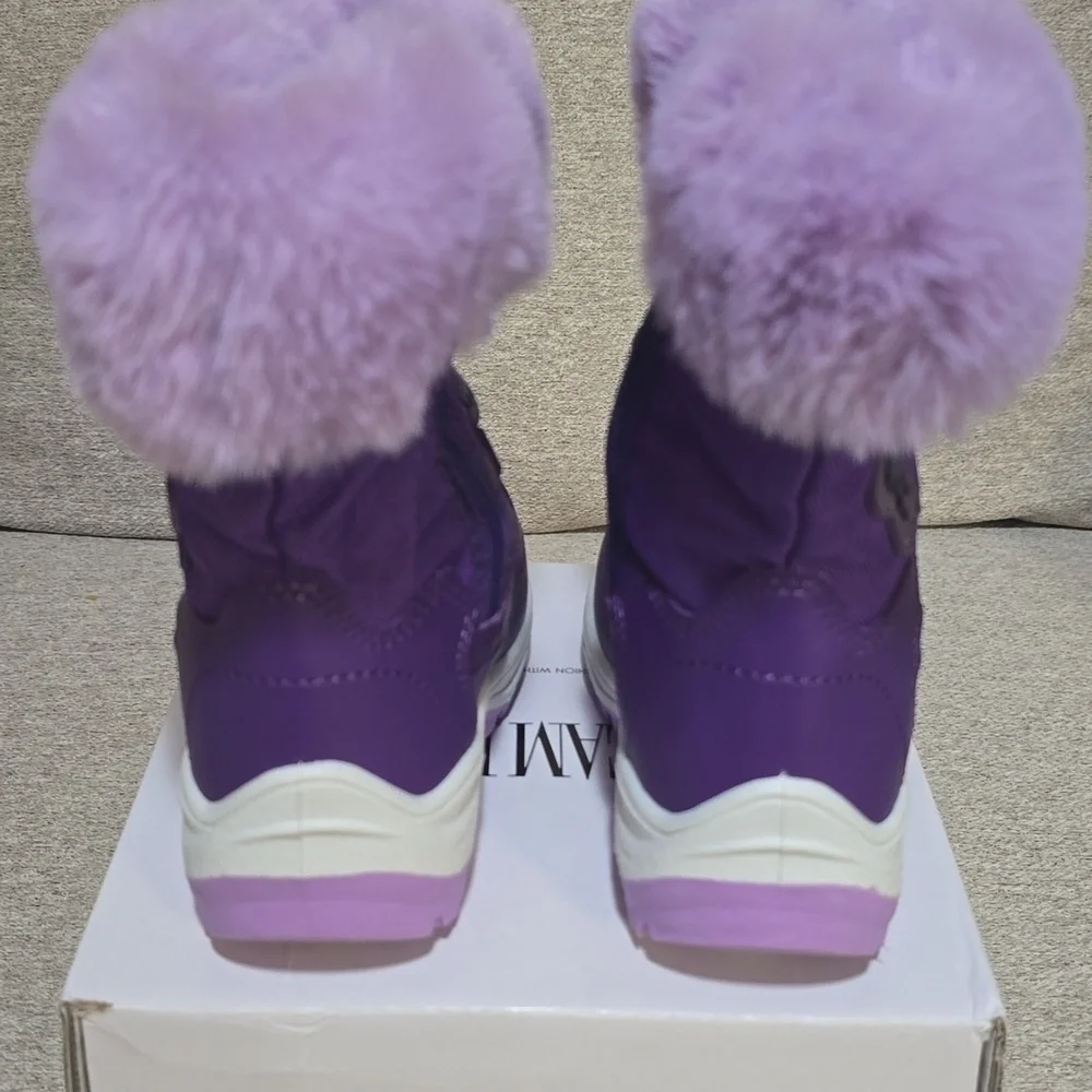 Purple Snow Boots Faux Fur Lined Mid-Calf   Slip Restiant Boots